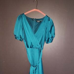 DKNY Satin Teal Midi Dress